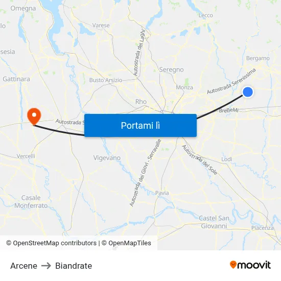 Arcene to Biandrate map