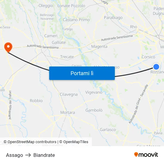 Assago to Biandrate map