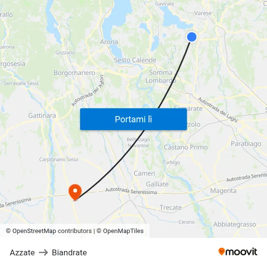 Azzate to Biandrate map