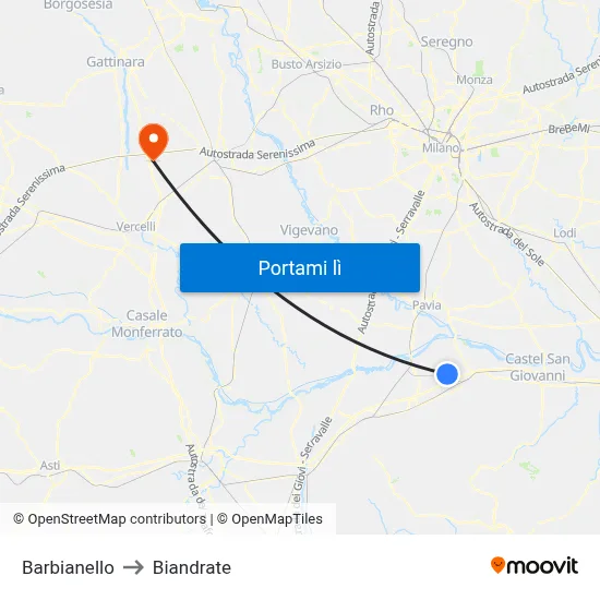Barbianello to Biandrate map