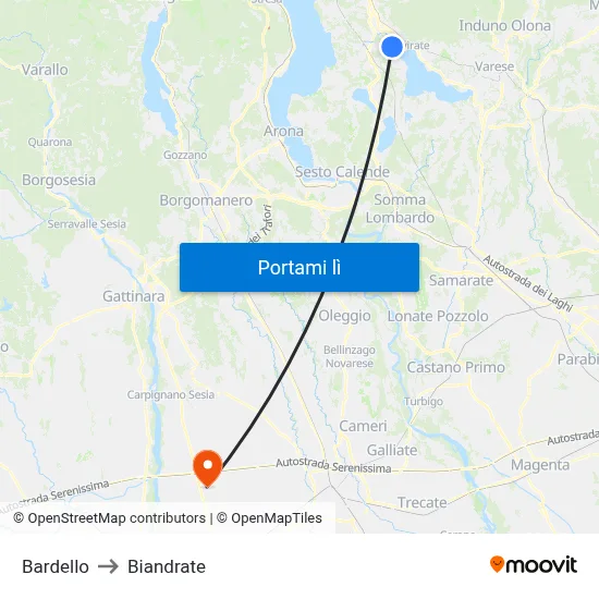 Bardello to Biandrate map