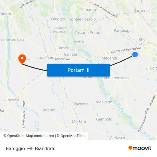 Bareggio to Biandrate map