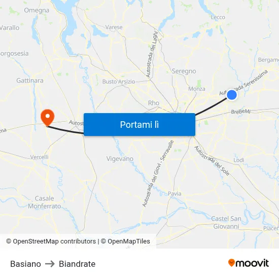 Basiano to Biandrate map