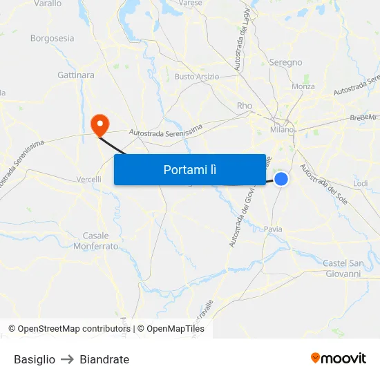 Basiglio to Biandrate map