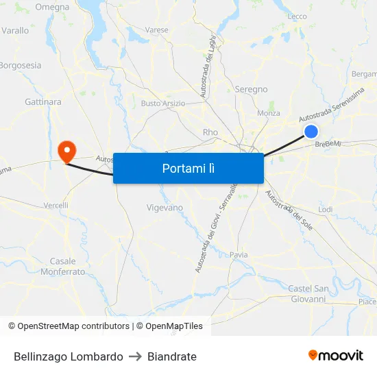 Bellinzago Lombardo to Biandrate map