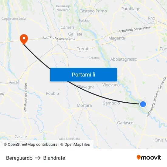 Bereguardo to Biandrate map