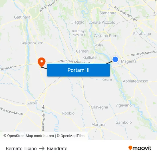 Bernate Ticino to Biandrate map
