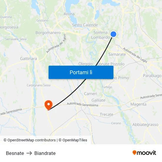 Besnate to Biandrate map