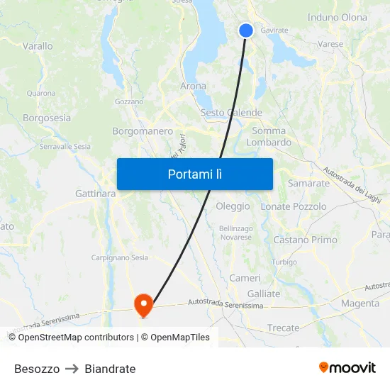 Besozzo to Biandrate map