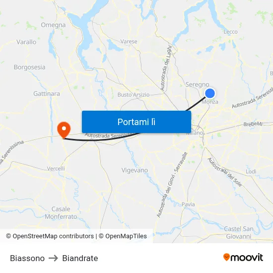 Biassono to Biandrate map