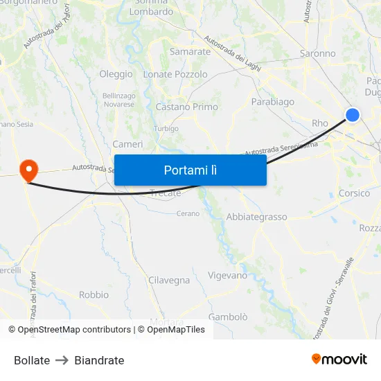 Bollate to Biandrate map