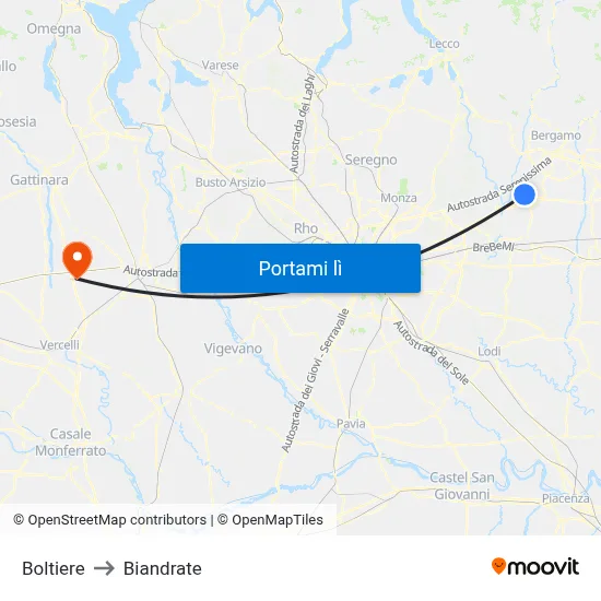 Boltiere to Biandrate map