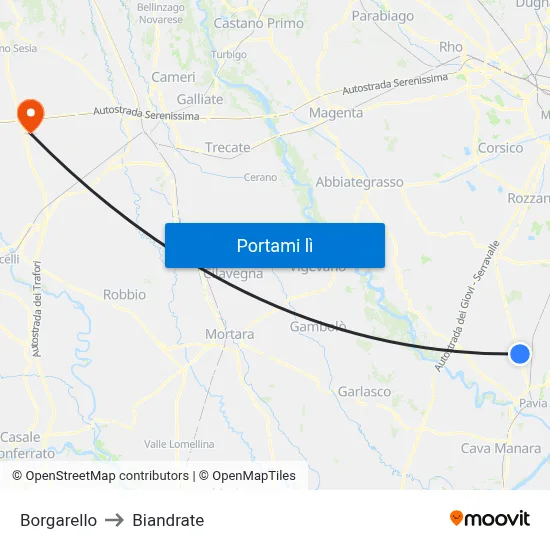 Borgarello to Biandrate map