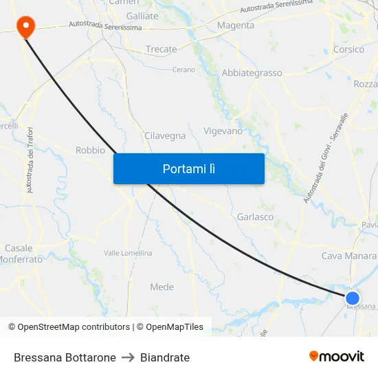 Bressana Bottarone to Biandrate map