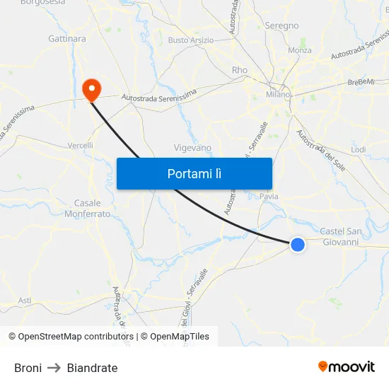 Broni to Biandrate map