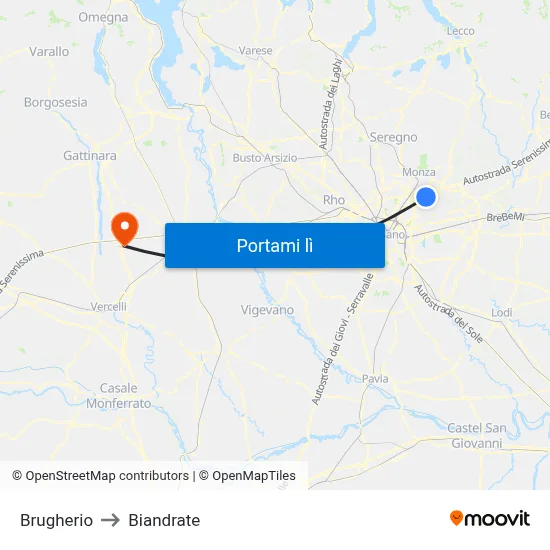 Brugherio to Biandrate map