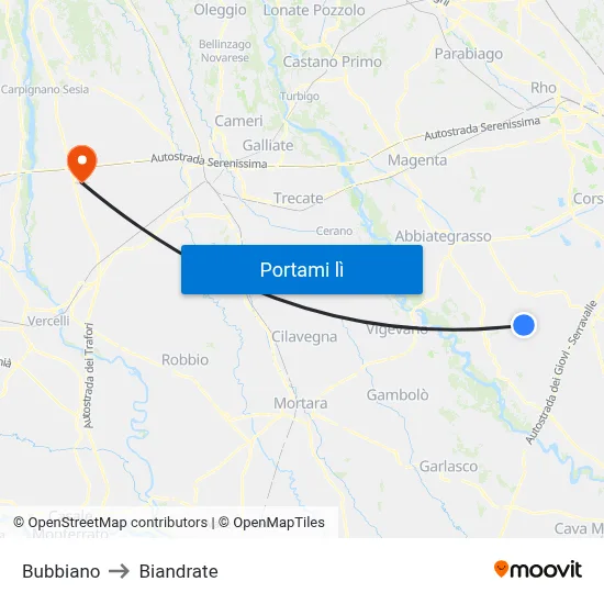 Bubbiano to Biandrate map