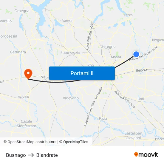 Busnago to Biandrate map