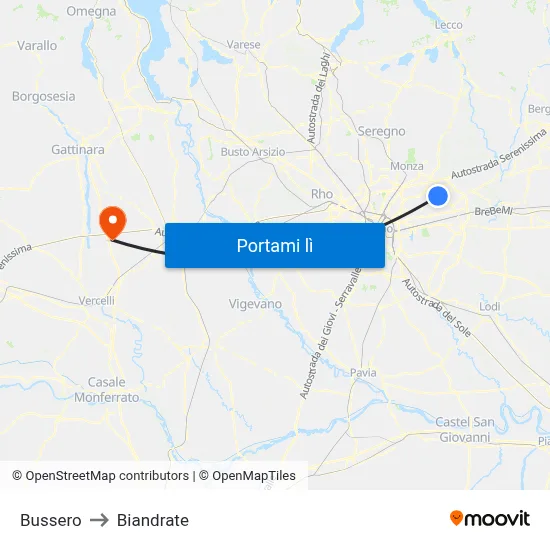 Bussero to Biandrate map