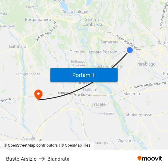 Busto Arsizio to Biandrate map