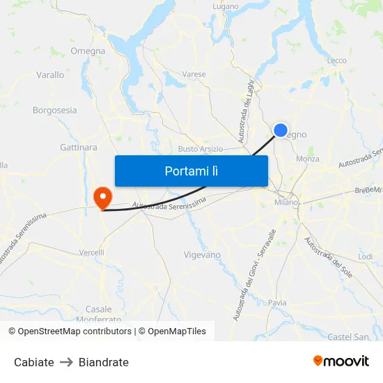 Cabiate to Biandrate map
