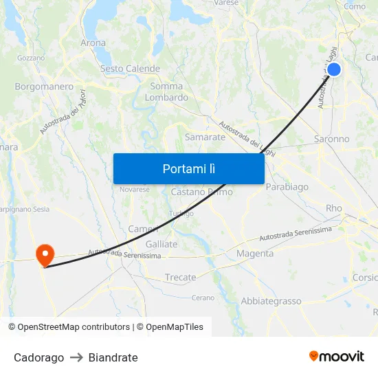 Cadorago to Biandrate map