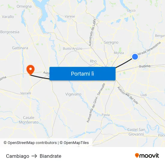 Cambiago to Biandrate map
