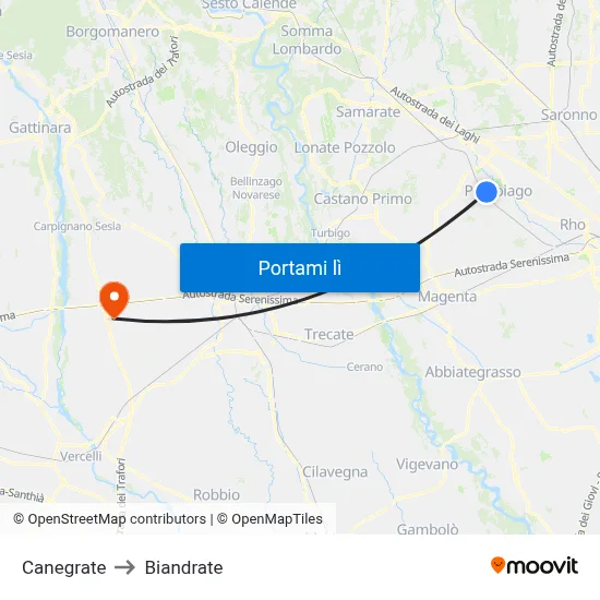 Canegrate to Biandrate map