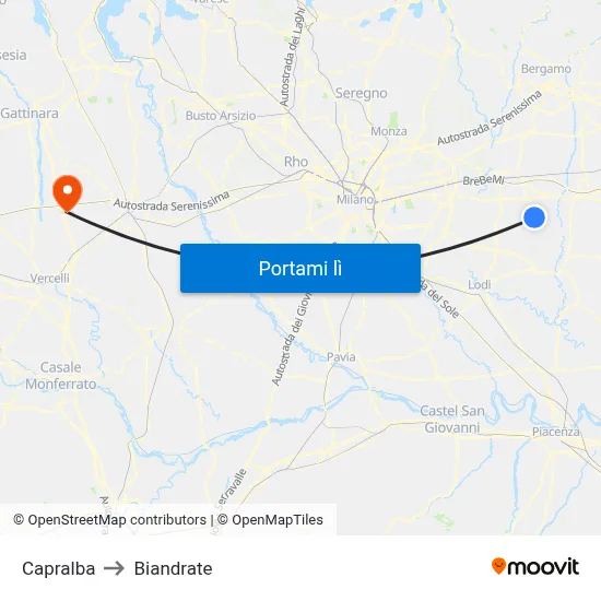 Capralba to Biandrate map