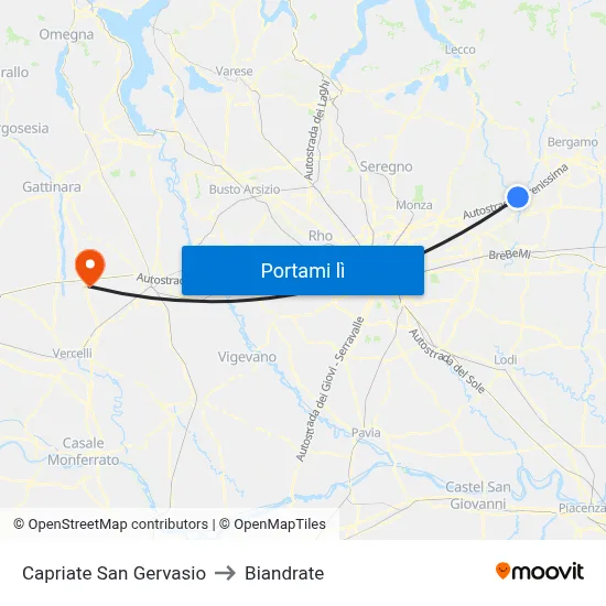 Capriate San Gervasio to Biandrate map
