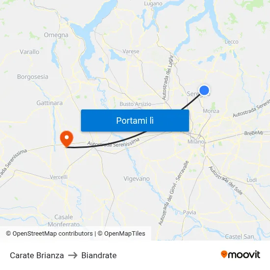 Carate Brianza to Biandrate map