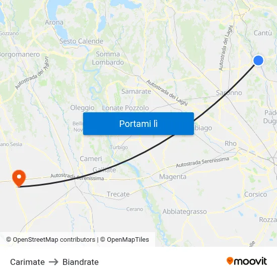 Carimate to Biandrate map