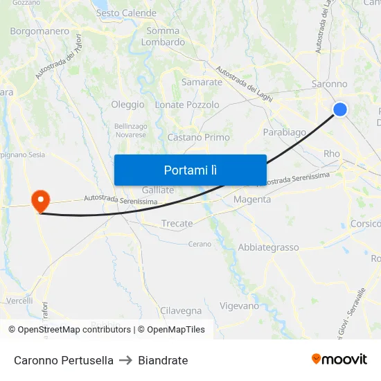 Caronno Pertusella to Biandrate map