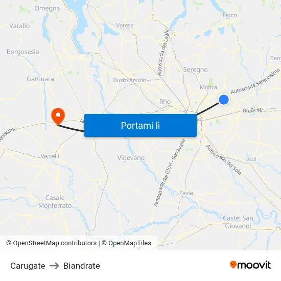 Carugate to Biandrate map