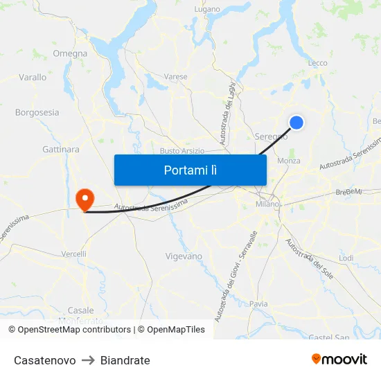 Casatenovo to Biandrate map