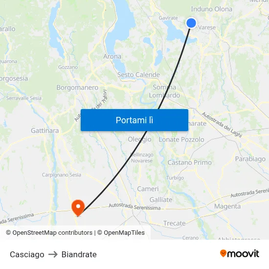 Casciago to Biandrate map