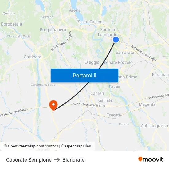 Casorate Sempione to Biandrate map