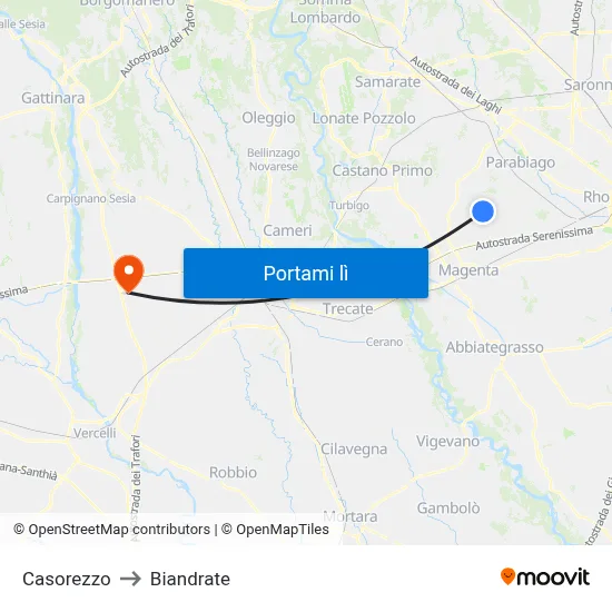 Casorezzo to Biandrate map