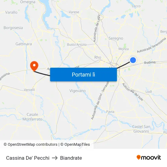 Cassina De' Pecchi to Biandrate map
