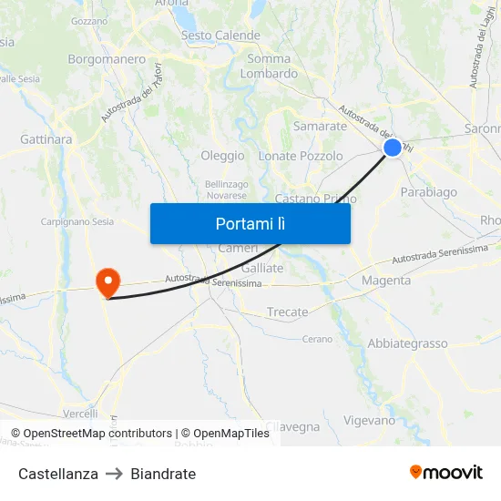 Castellanza to Biandrate map