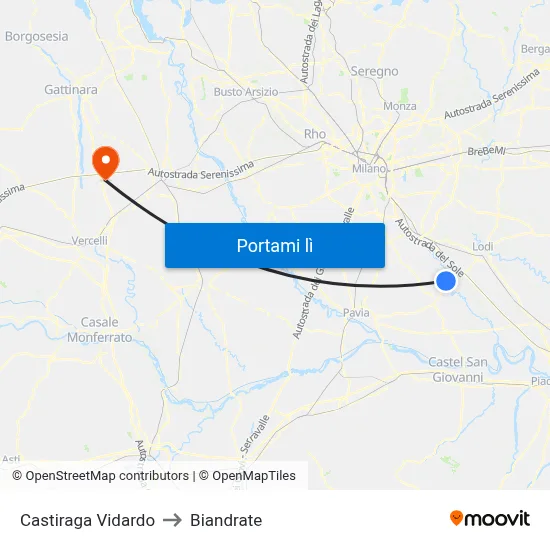 Castiraga Vidardo to Biandrate map