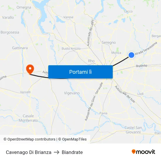 Cavenago Di Brianza to Biandrate map
