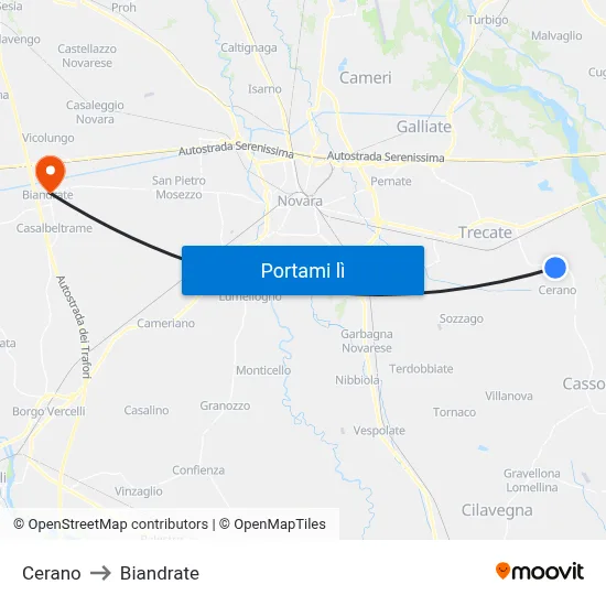 Cerano to Biandrate map