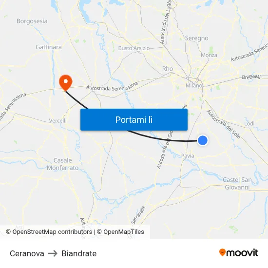 Ceranova to Biandrate map