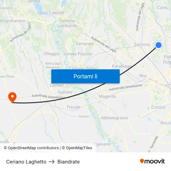 Ceriano Laghetto to Biandrate map