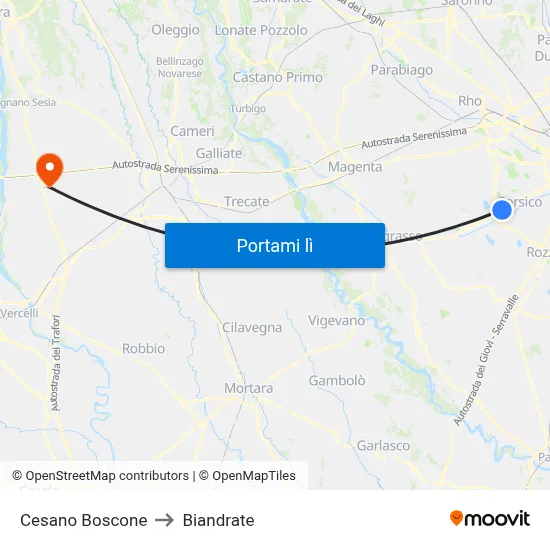 Cesano Boscone to Biandrate map