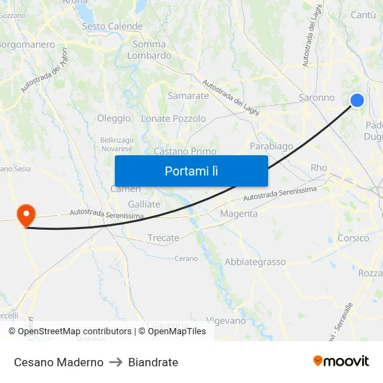 Cesano Maderno to Biandrate map