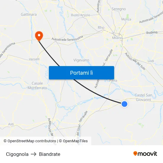 Cigognola to Biandrate map
