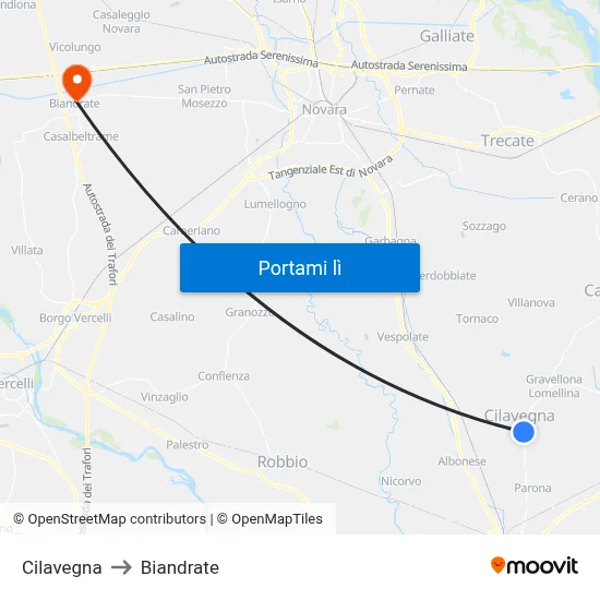 Cilavegna to Biandrate map