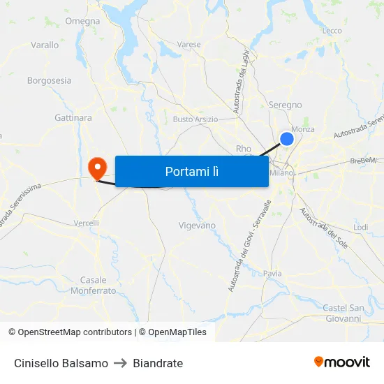 Cinisello Balsamo to Biandrate map